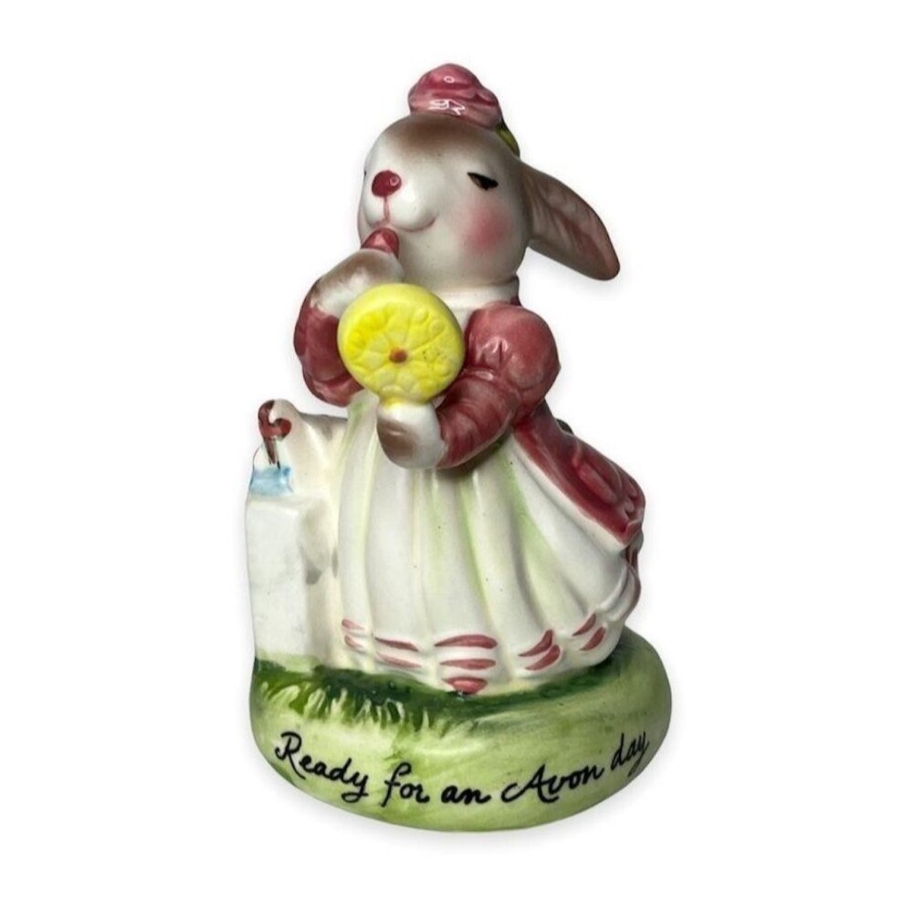 VTG Precious Moments Avon Bunny Figurine 80s Ready For An Avon Day Made In Japan
